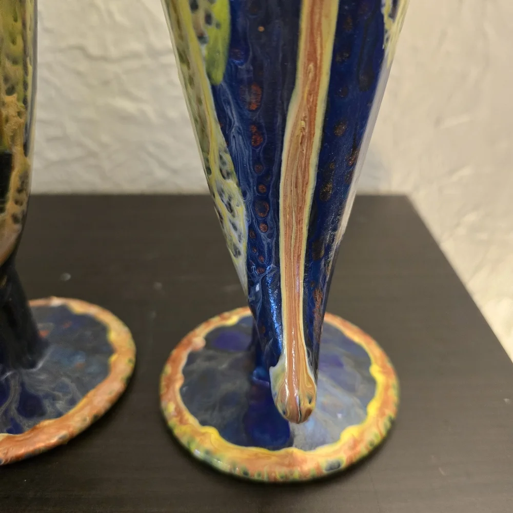 2 HANDCRAFTED Upcycled Glass Goblets HANDPAINTED Abstract Viking Drinkwear Art - Picture 4 of 17